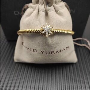 David Yurman Gold Cable Bracelet with Starburst Pavé